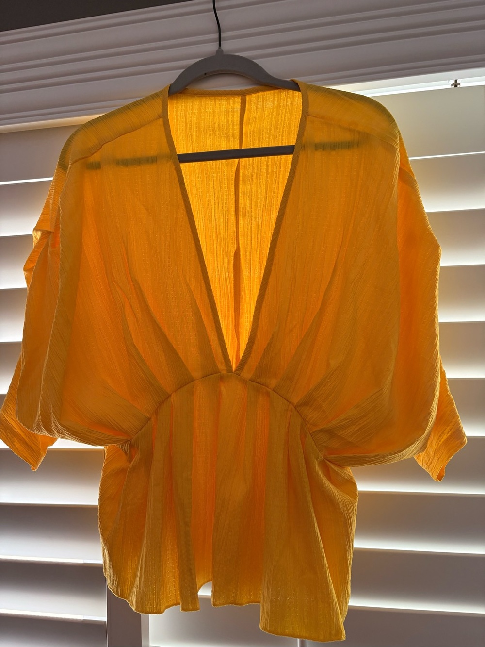 SHEIN Bright Yellow Plissé V-Neck Top